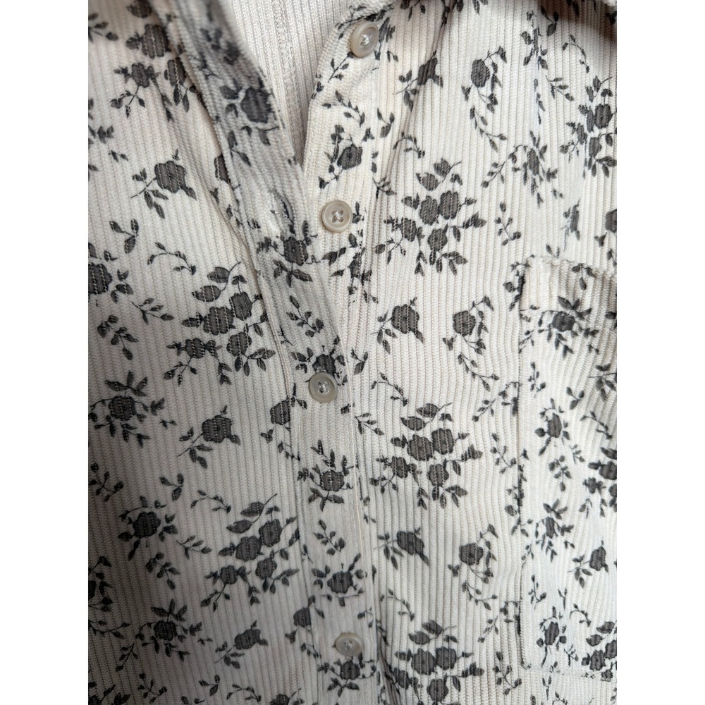 Festi Floral Corduroy Ruffle Hem Button Down Shirt Shacket Cream Grey Size 5 - Picture 4 of 6